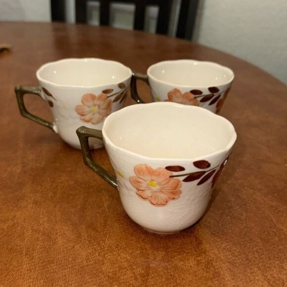 Set Of 3 Cameo Florals Oven To Table Ceramic Mugs With Peach Blossom Design - Picture 3 of 14